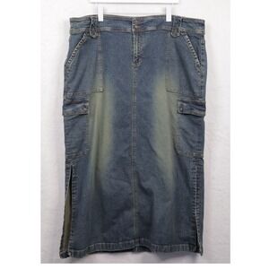Z CAVARICCI Cargo Denim Maxi Skirt Y2K Utility Grunge Streetwear Plus Sz 24
